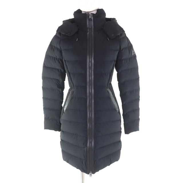 美品★MACKAGE マッカージュ FARREN レザーロゴワッペン・フード付 ZIP UP ダウンコート ダウンジャケット ブラック XS レディース