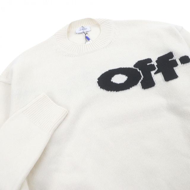 未使用品□OFF-WHITE オフホワイト 24AW OMHE198F24 SHARED LOGO KNIT CREWNECK ロゴニット セーター クリーム M 正規品_1