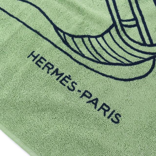 未使用品△HERMES エルメス HTH2501 ヨッティング プラージュ テレサ コットン100％ フリンジ ブランケット タオルケット グリーン 箱付_2
