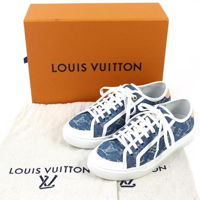 美品△LOUIS VUITTON ルイヴィトン 2024年製 1AGYGB LV ラグーン スニーカー モノグラムデニム ローカットスニーカー ブルー 37.5 箱付き_1