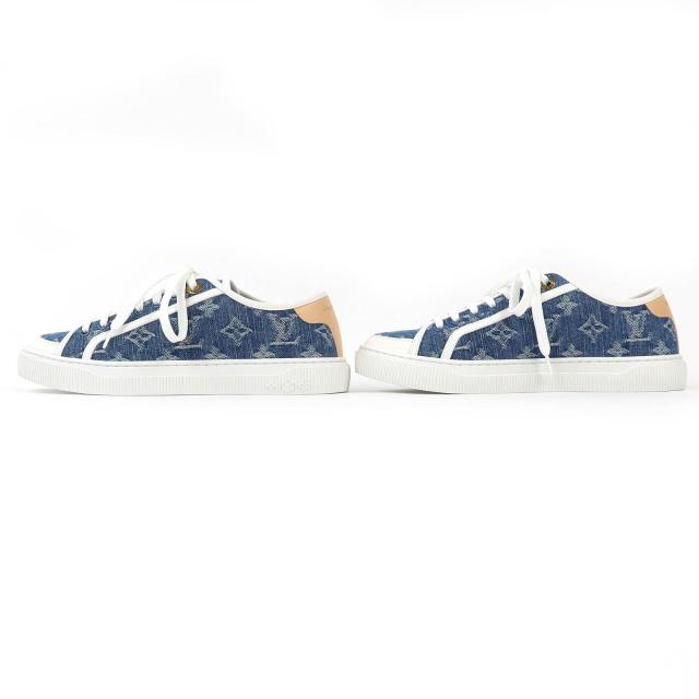 美品△LOUIS VUITTON ルイヴィトン 2024年製 1AGYGB LV ラグーン スニーカー モノグラムデニム ローカットスニーカー ブルー 37.5 箱付き_2