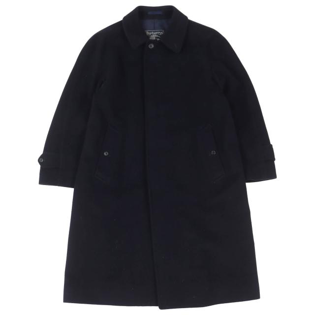 美品△Burberrys バーバリー ヴィンテージ ウール カシミヤ ロング ステンカラーコート ネイビー 90 165 メンズ シンプルデザイン◎