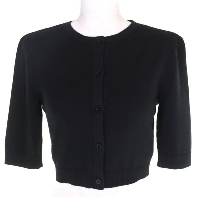 極美品△SAINT LAURENT PARIS サンローランパリ 25SS 818026 ウール100％ クロップド 五分袖 ニット カーディガン ブラック L 正規品