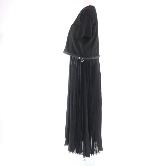 極美品★Sacai サカイ 23AW 23-06835 Cotton Jersey x Satin Dress レイヤードデザイン プリーツ ロングワンピース ブラック 2 正規品_1