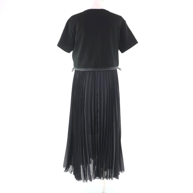 極美品★Sacai サカイ 23AW 23-06835 Cotton Jersey x Satin Dress レイヤードデザイン プリーツ ロングワンピース ブラック 2 正規品_2