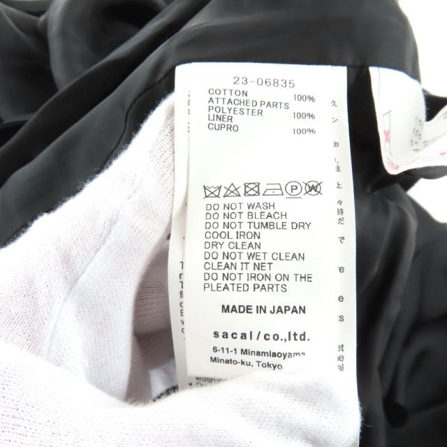 極美品★Sacai サカイ 23AW 23-06835 Cotton Jersey x Satin Dress レイヤードデザイン プリーツ ロングワンピース ブラック 2 正規品_6