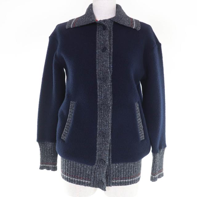 極美品☆THOM BROWNE トムブラウン FJT350A コットン シルク カシミヤ混 長袖ニット カーディガン ネイビー 36 伊製 正規品 レディース