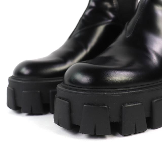 極美品△PRADA プラダ 1T725L モノリス ブラッシュドレザー チェルシーブーツ サイドゴア ショートブーツ ブラック 35.5 保存袋付き 伊製