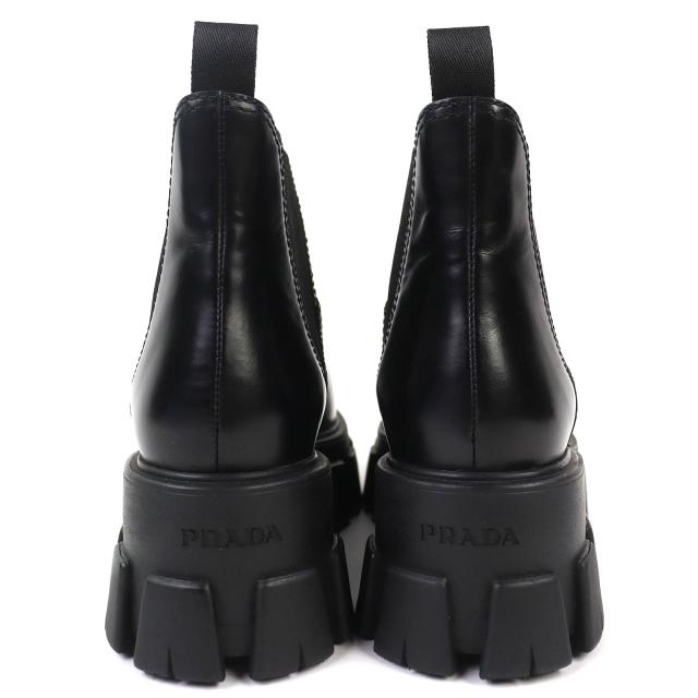 極美品△PRADA プラダ 1T725L モノリス ブラッシュドレザー チェルシーブーツ サイドゴア ショートブーツ ブラック 35.5 保存袋付き 伊製