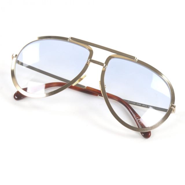 極美品□GIVENCHY ジバンシィ GV7113 ツーブリッジ ティアドロップ サングラス ゴールド ブラウン ブルーレンズ 60□17-145 イタリア製