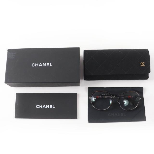 極美品☆CHANEL シャネル 2213 メタル ロゴ入り メガネ 眼鏡 アイウェア クリアブラウン（マーブル） シルバー 53□17 135 デモレンズ_1