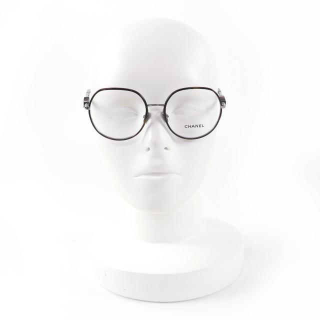 極美品☆CHANEL シャネル 2213 メタル ロゴ入り メガネ 眼鏡 アイウェア クリアブラウン（マーブル） シルバー 53□17 135 デモレンズ_2