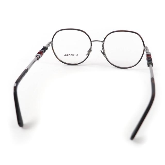 極美品☆CHANEL シャネル 2213 メタル ロゴ入り メガネ 眼鏡 アイウェア クリアブラウン（マーブル） シルバー 53□17 135 デモレンズ_4