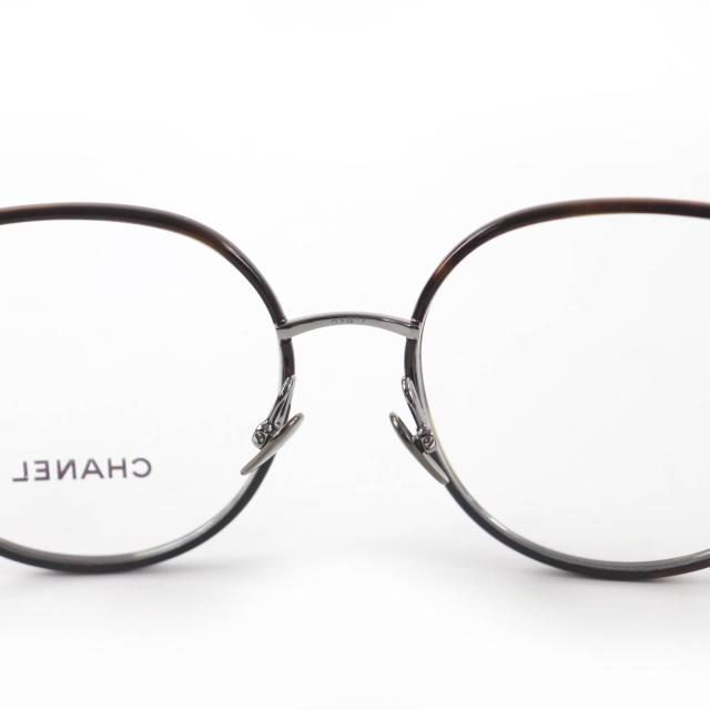極美品☆CHANEL シャネル 2213 メタル ロゴ入り メガネ 眼鏡 アイウェア クリアブラウン（マーブル） シルバー 53□17 135 デモレンズ_6