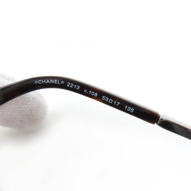 極美品☆CHANEL シャネル 2213 メタル ロゴ入り メガネ 眼鏡 アイウェア クリアブラウン（マーブル） シルバー 53□17 135 デモレンズ_8