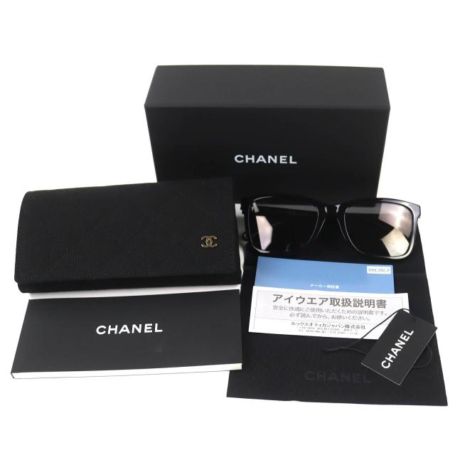 極美品△CHANEL シャネル 5551-U レクタングル シェイプ サングラス ココマーク ロゴ アイウェア 現行品 ブラック 56□20 145 デモレンズ