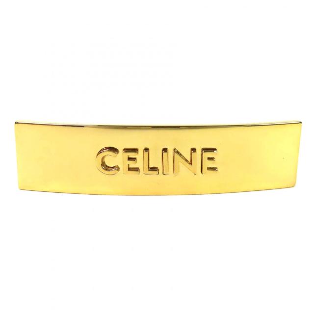極美品△CELINE セリーヌ ロゴ スクエア バレッタ 髪留め ヘアクリップ