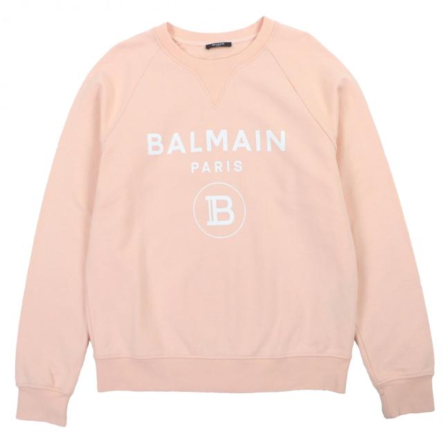 極美品▼BALMAIN バルマン JQ005B027 コットン100% ロゴプリント プルオーバー トレーナー ジャージ スウェット ピンク XL 正規品 メンズ