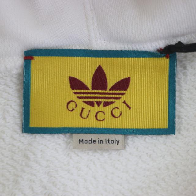 未使用品▼GUCCI adidas グッチ アディダス 23SS 717427 コットン100% ロゴプリント プルオーバー パーカー ホワイト S 正規品 メンズ_3