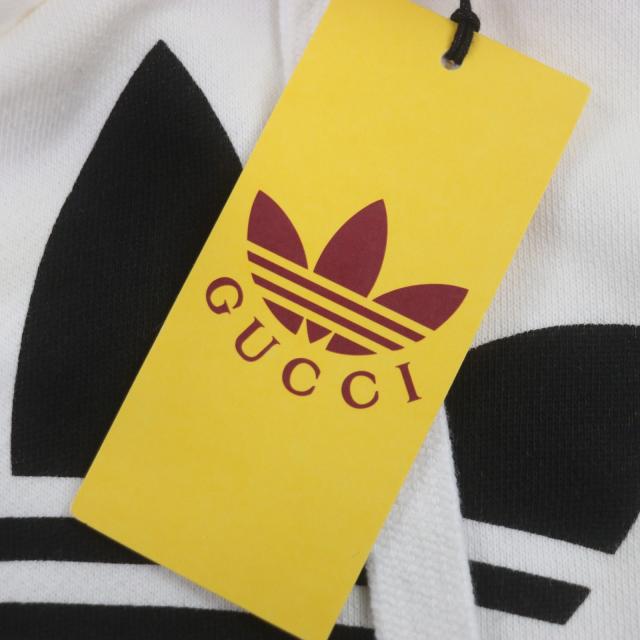 未使用品▼GUCCI adidas グッチ アディダス 23SS 717427 コットン100% ロゴプリント プルオーバー パーカー ホワイト S 正規品 メンズ_7