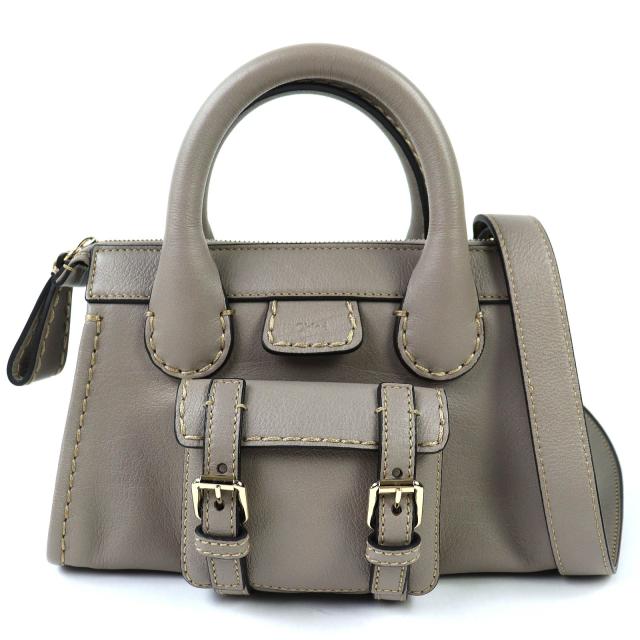 極美品△Chloe クロエ CHC21WS451F43053 EDITH MINI BAG レザー 2WAY ハンドバッグ ショルダーバッグ カシミアグレー 袋付き レディース