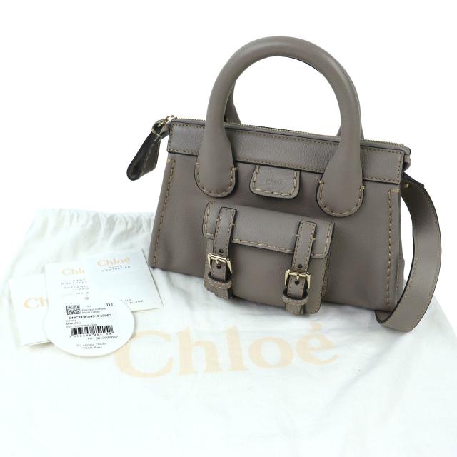極美品△Chloe クロエ CHC21WS451F43053 EDITH MINI BAG レザー 2WAY ハンドバッグ ショルダーバッグ カシミアグレー 袋付き レディース_1