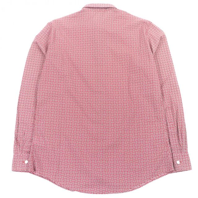 美品□HERMES エルメス コットン100％ シェーヌダンクル 総柄 袖口セリエボタン 長袖シャツ レッド 41 フランス製 正規品 メンズ_2