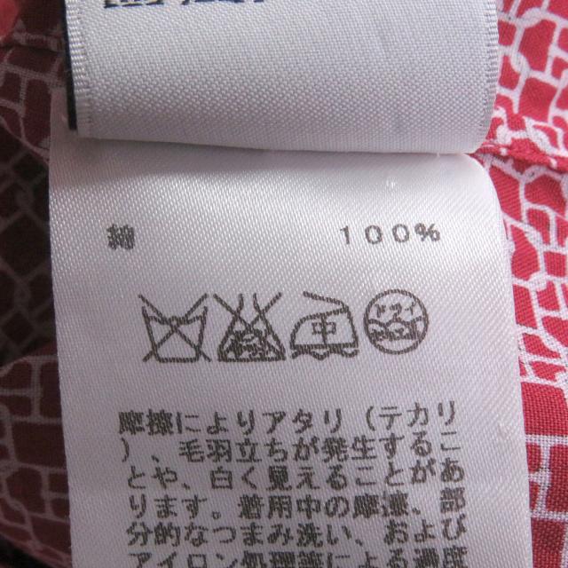 美品□HERMES エルメス コットン100％ シェーヌダンクル 総柄 袖口セリエボタン 長袖シャツ レッド 41 フランス製 正規品 メンズ_6