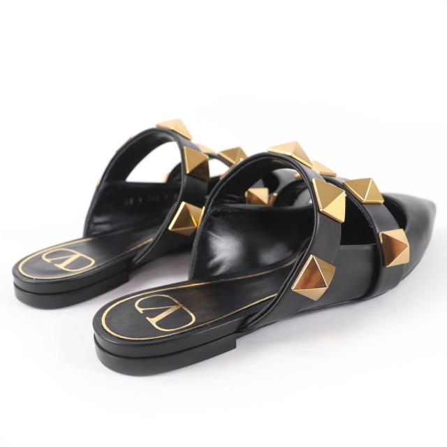 未使用品☆Valentino Garavani ヴァレンティノガラヴァーニ ローマンスタッズ フラット レザー ミュール ブラック 36.5 伊製 レディース