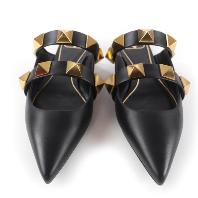 未使用品☆Valentino Garavani ヴァレンティノガラヴァーニ ローマンスタッズ フラット レザー ミュール ブラック 36.5 伊製 レディース