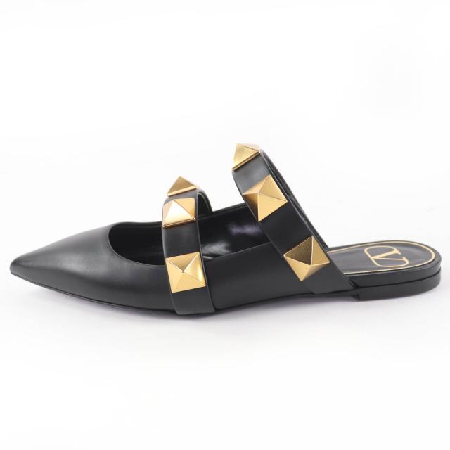 未使用品☆Valentino Garavani ヴァレンティノガラヴァーニ ローマンスタッズ フラット レザー ミュール ブラック 36.5 伊製 レディース