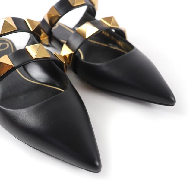 未使用品☆Valentino Garavani ヴァレンティノガラヴァーニ ローマンスタッズ フラット レザー ミュール ブラック 36.5 伊製 レディース