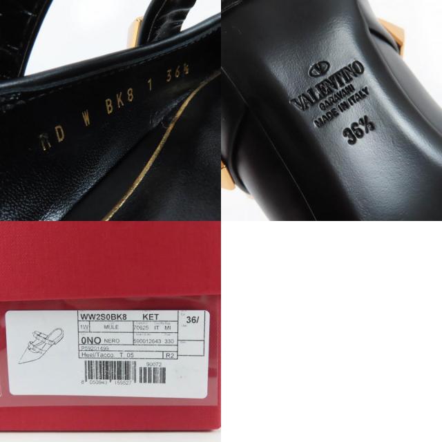 未使用品☆Valentino Garavani ヴァレンティノガラヴァーニ ローマンスタッズ フラット レザー ミュール ブラック 36.5 伊製 レディース