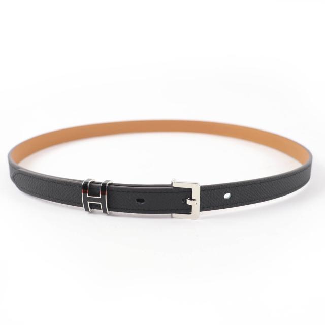 未当てはめる品☆HERMES エルメス 受けが良いH 15 ヴォーエプソン しろがね色金具 胴締め 黒いこと 75 W目じるし 箱・保護すること袋付き添い人 フランス共和国製 レディース
