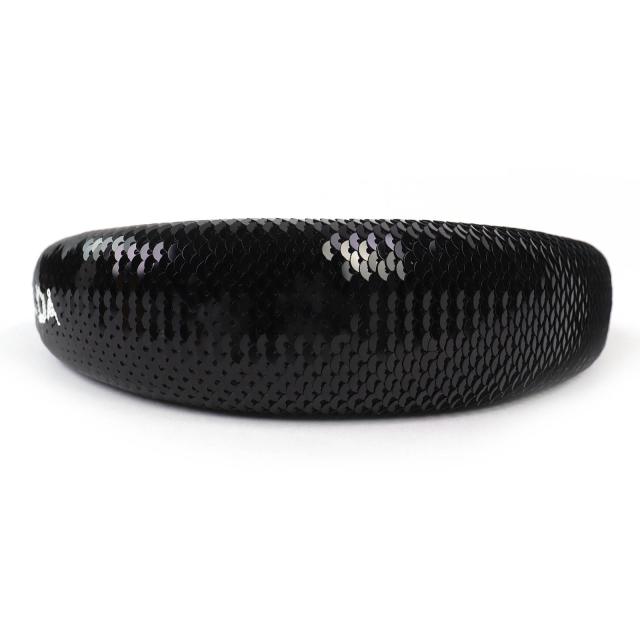 極美品△PRADA プラダ 1IH019 ロゴ スパンコール カチューシャ ヘアバンド ヘッドバンド ヘアアクセサリー ブラック レディース オススメ_3