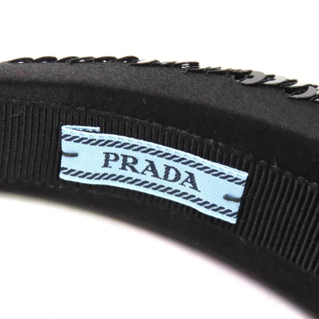 極美品△PRADA プラダ 1IH019 ロゴ スパンコール カチューシャ ヘアバンド ヘッドバンド ヘアアクセサリー ブラック レディース オススメ_6