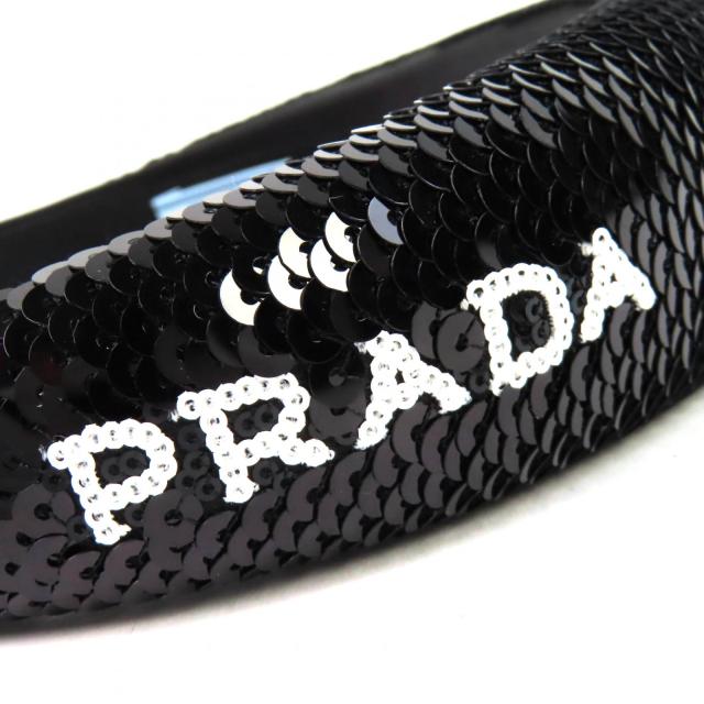 極美品△PRADA プラダ 1IH019 ロゴ スパンコール カチューシャ ヘアバンド ヘッドバンド ヘアアクセサリー ブラック レディース オススメ_5