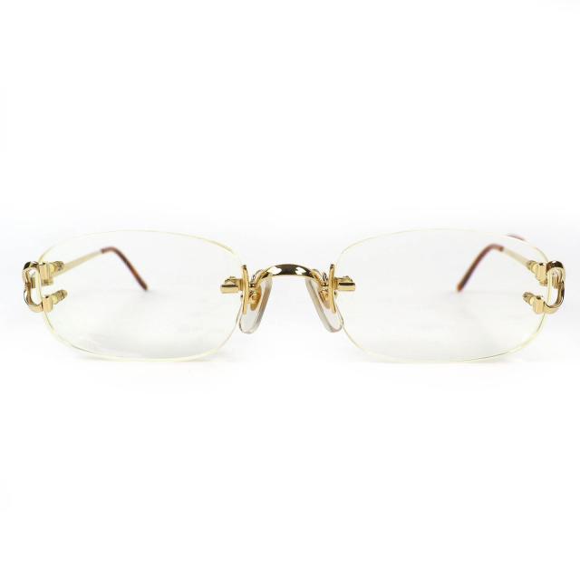 美品△Cartier カルティエ リムレス ツーポイント メガネ 眼鏡 アイウェア ブラウン ゴールド金具 □20 135 度入り ケース付 フランス製_2