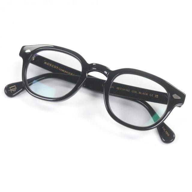 美品□MOSCOT モスコット LEMTOSH レムトッシュ ウェリントンフレーム メガネ 眼鏡 アイウェア ブラック 46□24-145 ケース付き メンズ
