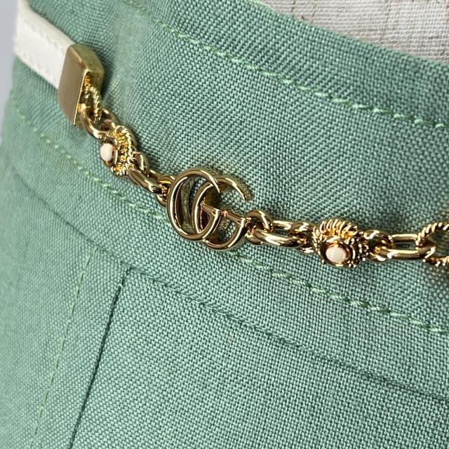 極美品▲GUCCI グッチ 652132 リネン混 GGマーモント フレア スカート ミントグリーン 36 イタリア製 正規品 レディース_5