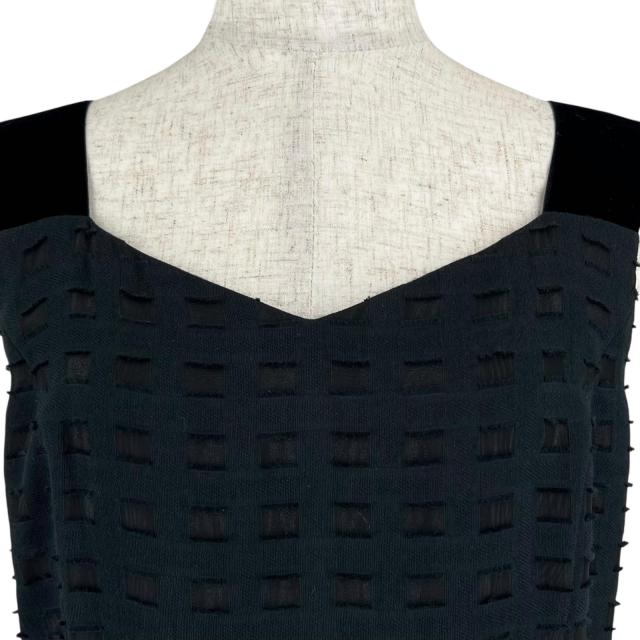 極美品▲FOXEY BOUTIQUE フォクシー ブティック 40155 コットン ノースリ ドレス ワンピース ブラック 40 日本製 正規品 レディース_4