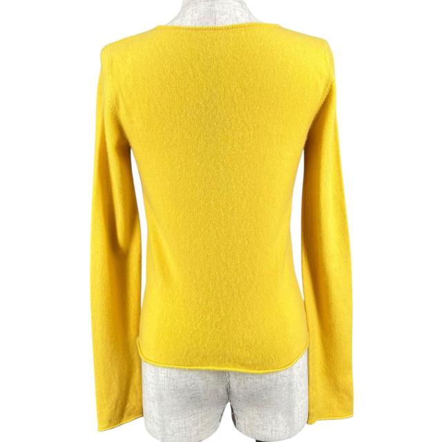美品▲Lucien Pellat-Finet ルシアンペラフィネ カシミヤ100％ スケボー柄 クルーネック 長袖 ニット イエロー S 正規品 レディース_1
