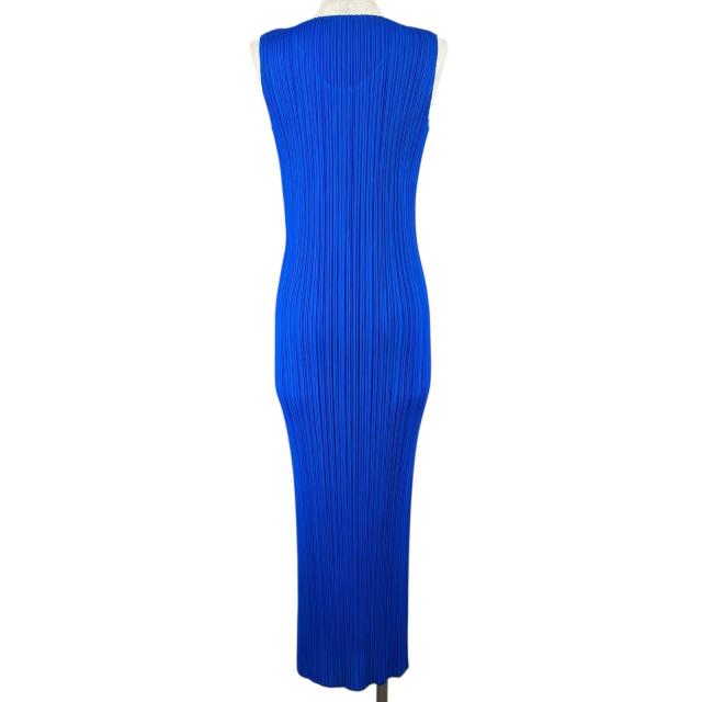 極美品▲PLEATS PLEASE プリーツプリーズ イッセイミヤケ PP11-JH201 ロング丈 ノースリ ワンピース ブルー 2 日本製 正規品 レディース_1