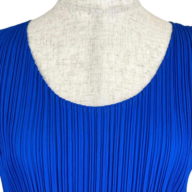 極美品▲PLEATS PLEASE プリーツプリーズ イッセイミヤケ PP11-JH201 ロング丈 ノースリ ワンピース ブルー 2 日本製 正規品 レディース_2