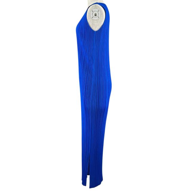 極美品▲PLEATS PLEASE プリーツプリーズ イッセイミヤケ PP11-JH201 ロング丈 ノースリ ワンピース ブルー 2 日本製 正規品 レディース_3