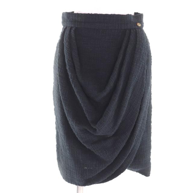 美品◇CHANEL シャネル P43905V32289 ココマークボタン付き コットン100％ 裏地シルク100％ ツイードスカート 黒 38 フランス製 正規品