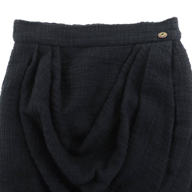 美品◇CHANEL シャネル P43905V32289 ココマークボタン付き コットン100％ 裏地シルク100％ ツイードスカート 黒 38 フランス製 正規品_3