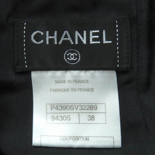 美品◇CHANEL シャネル P43905V32289 ココマークボタン付き コットン100％ 裏地シルク100％ ツイードスカート 黒 38 フランス製 正規品_7