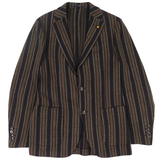 極美△LARDINI ラルディーニ JU903AQ43 ウール コットン MOWEAR ストライプ 段返り シングル テーラードジャケット ブラウン系 46 正規品