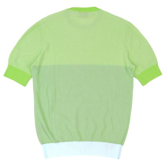 極美品△HERMES エルメス コットン100% クルーネック バイカラー 半袖ニット ライトグリーン ライトブルー XS イタリア製 メンズ_1